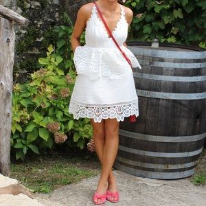 Self-Portrait Guipure Frill Midi Dress